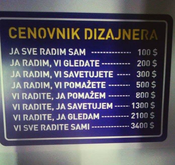 Cenovnik dizajnera