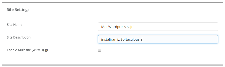 Softaculous slika 4 wordpress site settings 2