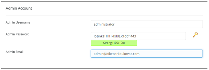 Softaculous slika 7 wordpress admin account