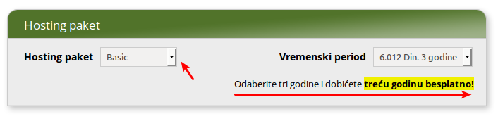 потврђивање одабраног хостинг пакета