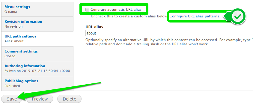 Drupal Pathauto module slika 2