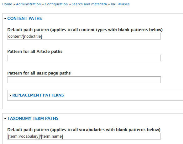 Drupal Pathauto module slika 3