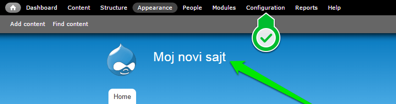 Drupal podesavanja izmena imena sajta slika 1