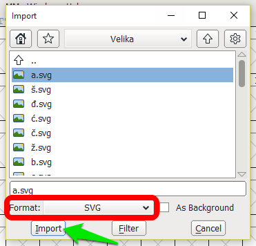 FontForge - uvoz fontova u SVG formatu