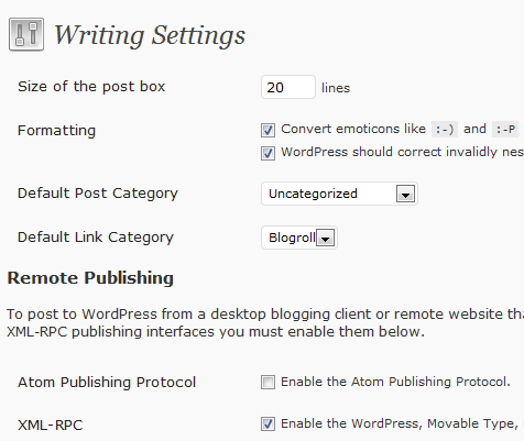 WordPress Writing Settings