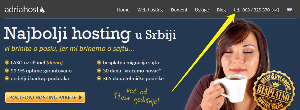 Kontakt forma uvek na vidljivom mestu