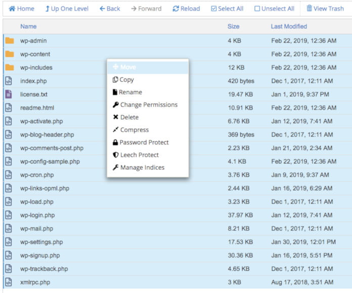 copy wordpress file manager