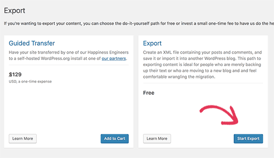 export wordpress