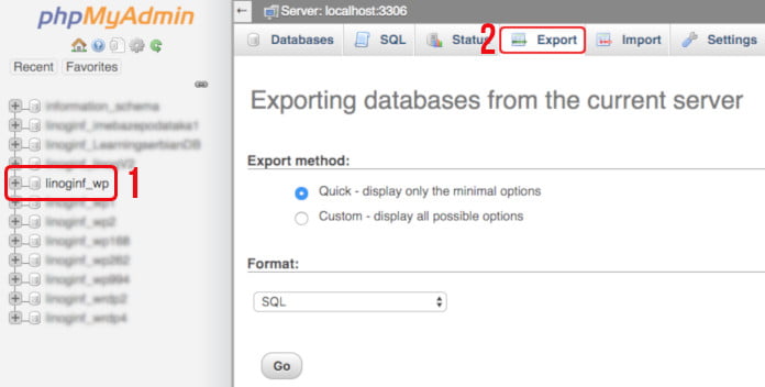 phpmyadmin database backup